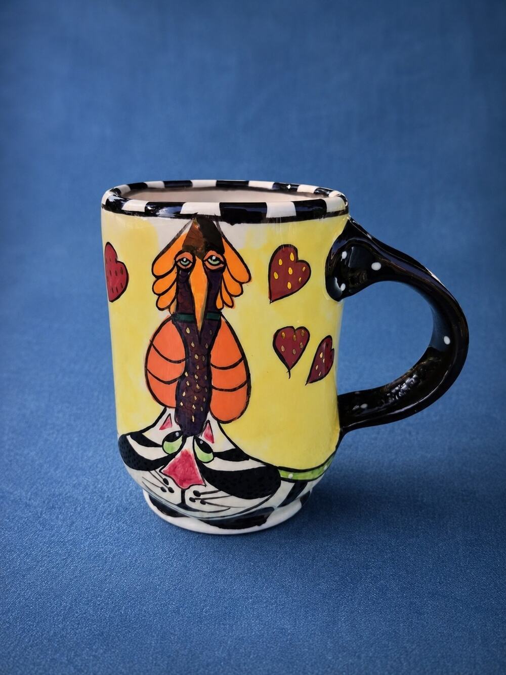 Susan Winget Turkey Cat Collectible Coffee Mug 2004 Yellow Folk Art CupMy...